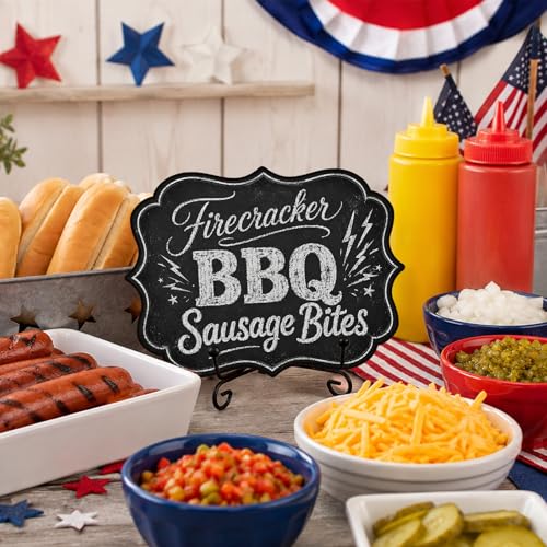 Wooden Food Sign with Metal Stand, Patriotic Hot Dog Buffet Decor for BBQ Party, Food Truck, Restaurant Counter, 5 x 7 Inch Independence Day Tabletop Display - A06 - color: DLR A06