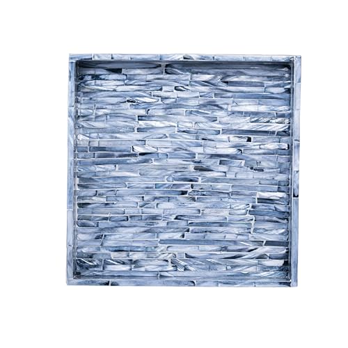 PEMAR Mother of Pearl Decorative Tray, 11x11 Square Blue Mosaic Tray - color: Midnight Blue Brick