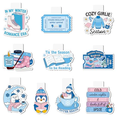 10Pcs Winter Magnetic Bookmarks - Cozy Winter Reader Bookmarks for Reading, Romance Blue Book Mark Clips Page Markers for Reading Club Book Lover Students Teachers Friends Holiday Season Bookish Gifts - style: Cozy Winter