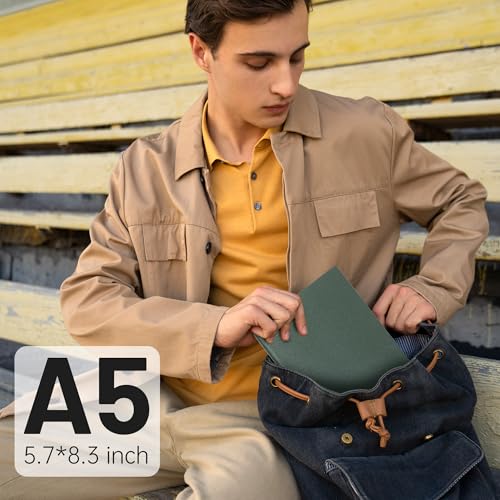 CAGIE College Ruled Journal for Men & Women, Softcover A5 Leather Notebook - color: Green, size: 1 Pack