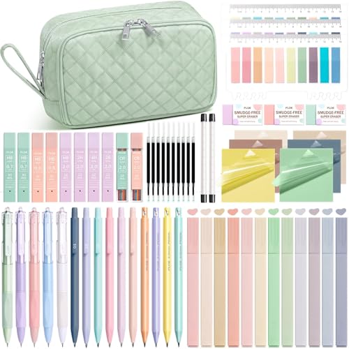 62PCS Aesthetic Back to School Supplies w/ Cute Pencil Case Stationary Set - color: Sage Green