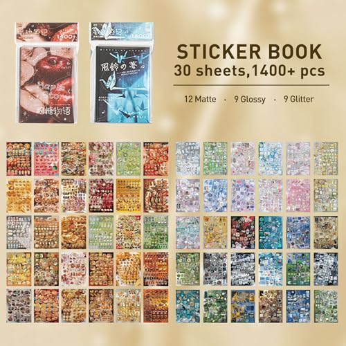 2pc Aesthetic Sticker Book: Dreamcore & Foodie Themes - 30 Matte, Glossy & Foil Sheets with Hard Cover for Journaling, Scrapbooking, Planner & DIY Crafts - color: 2 Pcs
