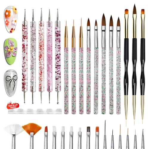 JODSONE 32Pcs Nail Art Brushes kit,Nail Art Tool Set,Dotting Tools,French Manicure,Dust Brush,Striping Brushes for Long Lines,Drawing Pen Painting Pen for Gel Polish Design Supply - color: 32PCS