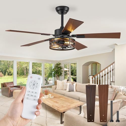 Fanbulous 48" Farmhouse Ceiling Fan with Light & Remote, 2-Light Caged - color: Black and Walnut, size: 48 Inch
