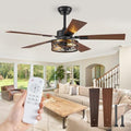 Fanbulous 48" Farmhouse Ceiling Fan with Light & Remote, 2-Light Caged - color: Black and Walnut, size: 48 Inch