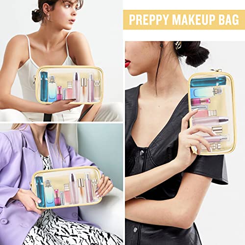 Nylon Small Clear Makeup Bag for Purse, Cute Makeup Bag Preppy Cosmetic Zipper Pouch Purse, Waterproof Travel Toiletry Bag Coin Pouch Clutch Makeup Brush Bag Organizer Storage for Women Ladies(Beige) - color: Beige-Clear, size: Small