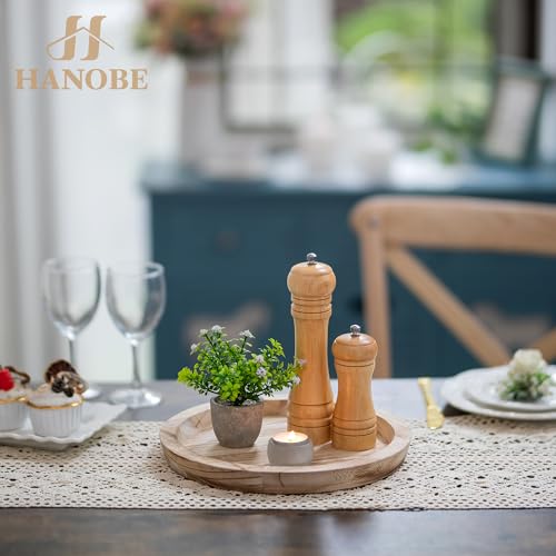 Hanobe Wooden Decortaive Coffee Table Tray, Round Candle Holder Centerpiece - color: Light Burnt Wood