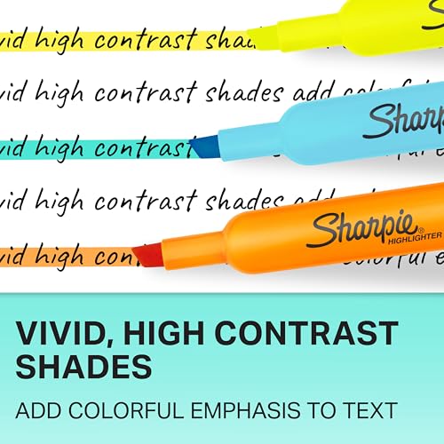 Sharpie Tank Highlighters, Assorted Colors, Chisel Tip, Back to School Essentials, Teacher & Office Supplies, Smear-Resistant, 12-Pack