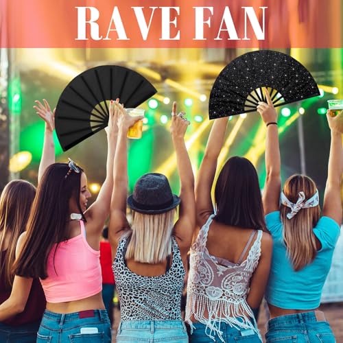 Maitys 2 Pack Foldable Fans for Rave Dancing,Black,Flash Pattern - color: Black, style: Flash Pattern