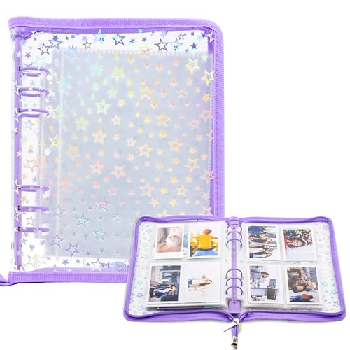 Kpop Photocard Binder Holder with 30 Pack 4-Pocket Inner Pages, A5 6 Ring Cover Album Book with Zipper for Organizing Trading Card (Purple) - color: Purple