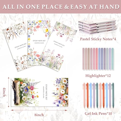 Thenshop 26 Pcs Book Annotation Kit for Women Back to School Supplies, 4 Pack Sticky Note Set of 2112 Sheets Pastel Sticky Notes Tabs Dividers, 12 Highlighters, 10 Gel Pens for Teacher Office Gifts