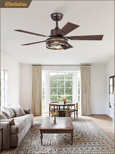 Fanbulous Farmhouse Ceiling Fan with Light & Remote, 42" Caged, DC Motor - color: Oil Bronze, size: 42 Inch