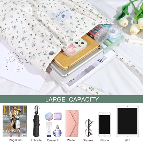 Ayieyill Corduroy Tote Bag for Women Canvas Shoulder Cord Purse with Inner Pocket - color: Beige/Gy Floral