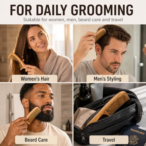 Melune Natural Ebony Wood Wide-Tooth Comb for Thick Curly Hair, 8.27 in (B0H1CBWWBH)