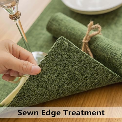 Demetex Green Placemats Set of 6 Vintage Cloth Textured Place Mats Stain Resistant for Holiday Barbecue and Dinning Table, Green - color: Green, size: Placemats set of 6