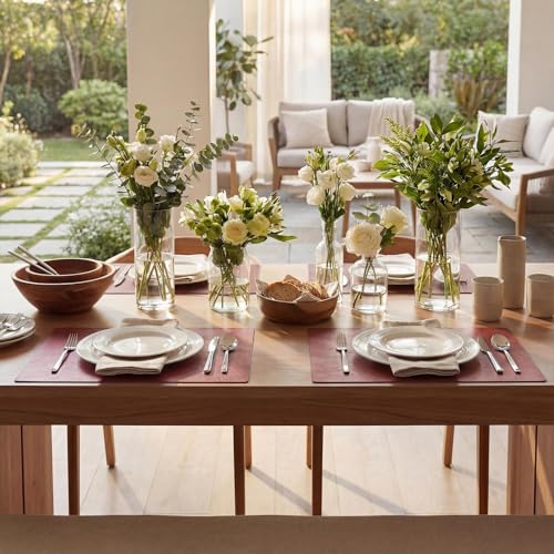 Artoid Mode Red Faux Leather Placemats Set of 6, 12x18 Inch Waterproof Wipeable Heat Resistant Vinyl Place Mats, Reversible Table Mats for Christmas Kitchen Dining Decor - color: Red, size: 12" x 18", Rectangular Set of 6