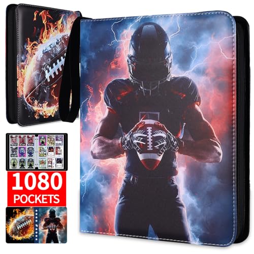 Football Card Binder, Holds 1080 Cards, 9-Pocket Trading Card Binder - color: Football A