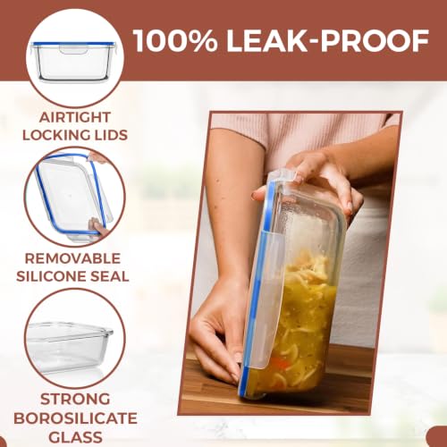 Razab 6.5 Cups / 52 Oz 4 Piece (2 Containers + 2 Lids) Glass Food Storage Containers Set with Airtight Locking Lids - For Storing, Baking & Serving BPA Free, Leakproof - Microwave, Freezer & Oven Safe - color: Blue