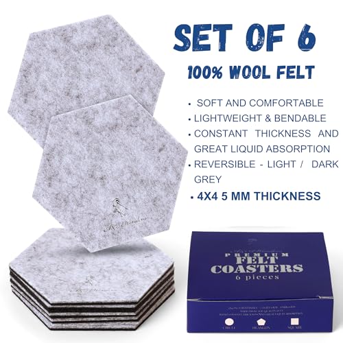 A&A Wonders Premium Felt Coasters for Drink, Two-Tone Reversible, Absorbent Felt Protects Furniture, Table, Anti Slip, Suitable for Drinks & All Table Types (Light Gray/Dark Gray, Hexagon 6 Pack) - color: Light Gray/Dark Gray, size: Hexagon 6 Pack