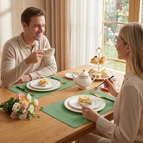 Romanstile Faux Leather Vinyl Placemats Set of 6, Dark Green - color: Dark Green