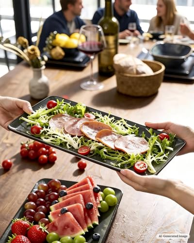 Famiware Serving Platters Set of 3 Sizes - Rectangular, Deep Forest - color: Deep Forest