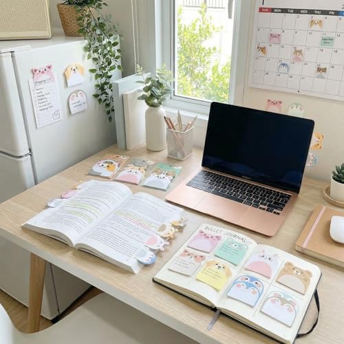 Cute Sticky Notes 6 Pack – 270 Sheets Mini Self Adhesive Memo Pads, Kawaii Cartoon Sticky Notes for Planner, School Supplies, Office Desk, Bookmark Tabs, Bear Cat Rabbit Pig Dog Penguin Shape - color: Animal Assortment