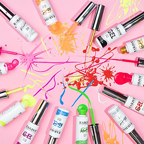 RARJSM Painted Gel Nail Polish Set, Line Art Gel 12 Colors Neon Pink Yellow Green Glitter Silver Gold Nail Art Painting Manicure Tools DIY Drawing NailGel for Line U V L E D Required - color: Pink