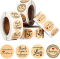 Outus 2000 Pieces Handmade with Love Stickers Roll Thank You Label Kraft Round Adhesive Stickers 4 Rolls, 500 Labels Per Roll for Present Bags Wedding Thanksgiving, 1 Inch