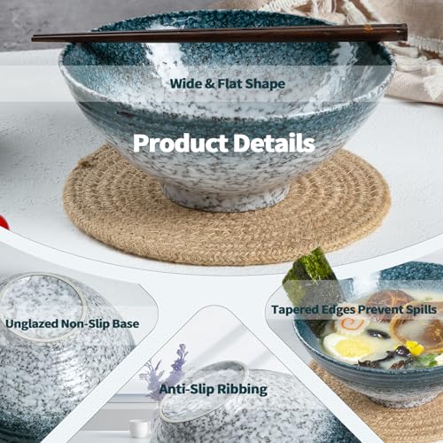 40 oz Ceramic Ramen Bowl Set of 2, Ramen Noodle Bowl with Spoons and Chopsticks 8 Inch Japanese Retro Style Large Soup, Pho, Udon Bowls, Microwave & Dishwasher Safe, Stone - color: Stone