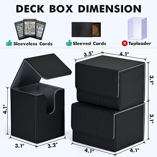 ZLCA Card Deck Box for Trading Cards, MTG YuGiOh Deck Case Holds 100+ Single Sleeved Cards, PU Leather Magnetic Card Storage Box Fits for TCG CCG Magic Game Cards (Black) - color: A1-Black, size: B-Vertical