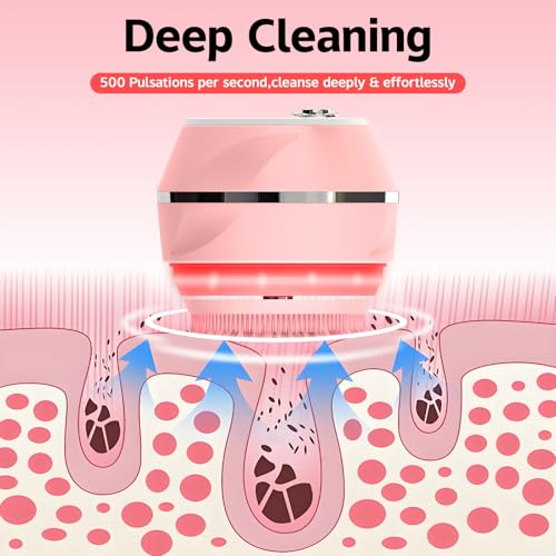 Face Cleansing Brush, Waterproof Silicone Facial Cleansing Brush, 6 Modes, 3 Light Effect, Rechargeable Electric Exfoliator Deep-Clean Scrubber for Women and Men - color: Pink