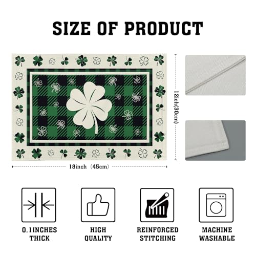 Giwawa Lucky Clover Placemats Set of 4 for Kitchen Dining, St Patricks Day Shamrocks Buffalo Plaids Washable Linen Place Table Mat 12x18 Inches for Tabletop Holiday Party Picnic Decor - color: Clover Plaid