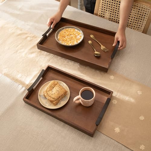 Ellementry Wooden Serving Tray Set – Decorative Tray for Coffee Table, Kitchen & Dining, Serving Platters, Breakfast & Snack Tray - color: Mellow Brown