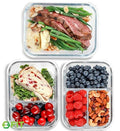 Glass Meal Prep Containers 1 & 2 & 3 Compartments, Airtight, 35 oz, 3 Pack - color: Blue (1,2,3 compartment - 3 pack, 35 oz)