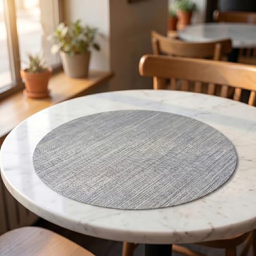 Round Imitation Bamboo PVC Placemats Set of 6,Countertop Protector - color: Silver Gray