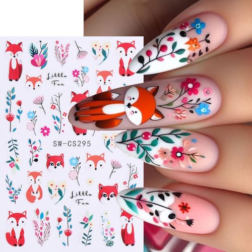 Fall Nail Art Stickers Autumn Leaf Pumpkin Nail Stickers 6PCS 3D Self-Adhesive Foxes Leaves Floral Pumpkin Design Nail Decals Nail Art Supplies Fall Sticker Sliders for Nails DIY Manicure Decorations - style: style5