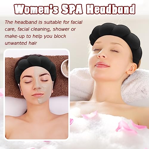 Zkptops Spa Headbands for Women Face Washing Wristband Sponge Makeup,Black - color: Black