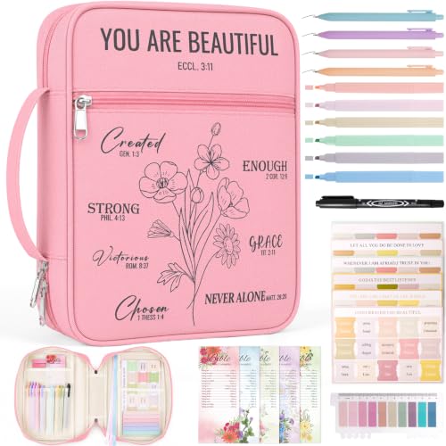 XKDOUS Bible Cover for Women Bible Bag Kit Church Book Holder Carrying Case - color: Black Flower