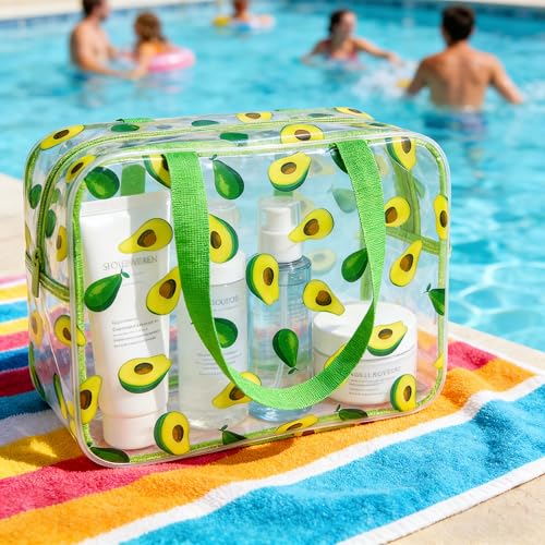 Flower Makeup Bag - Clear Printable Vinyl Cosmetic Pouch, 11.81x4.3x8.26inches Waterproof Small Clear Gift Bags for Travel & Organizer (Avocado) - color: Avocado