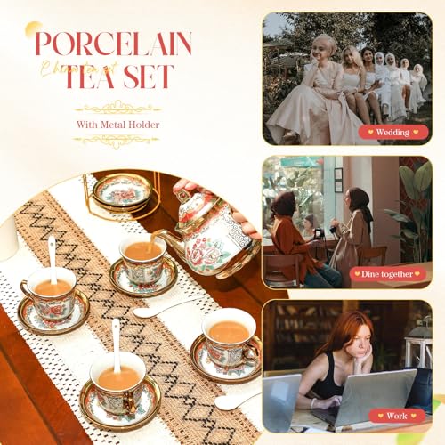 20 Pcs Adult Tea Party Set Porcelain with Metal Holder, Classic - style: Classic