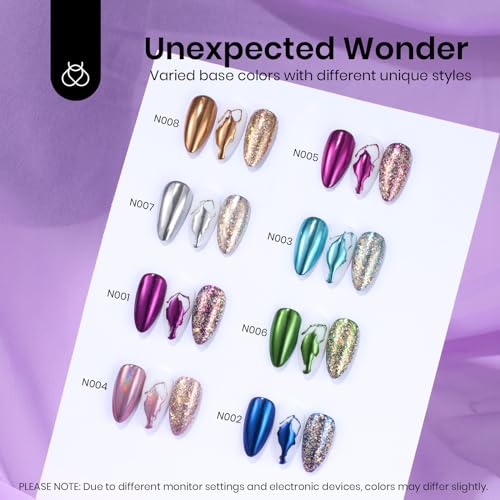 Beetles 8 Colors Chrome Powder for Gel Polish Nails Mirror Effect - color: Multicolor Mirror-8