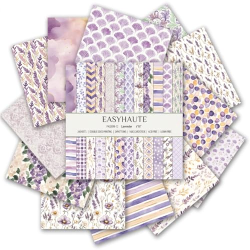 Scrapbook Paper & Scrapbooking Supplies, Lavender 6x6 Double-Sided Patterned Cardstock Pad, Elegant Craft Sheets for Junk Journaling, Card Making & Scrap Book, 24 Sheets - color: Lavender