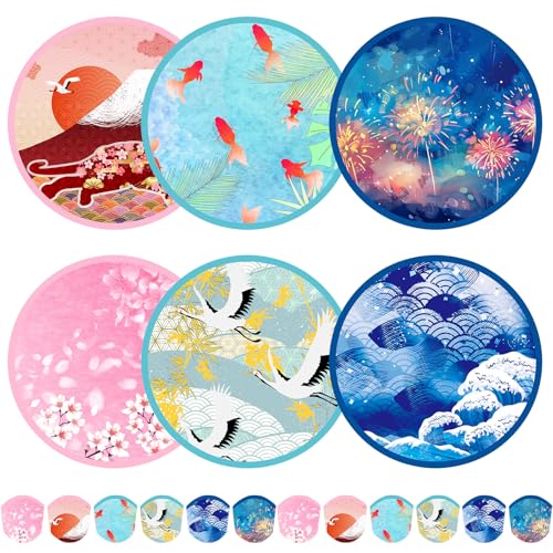 Mototo Foldable Flying Disc Fans, 36PCS Japanese Foldable Disc Fan 8 Inch Pop up Round Collapsible Hand Fan Bulk with Pouch for Women Purse Travel Beach Game Wedding Party Favor Decoration, 6 Style - color: Colorful 4