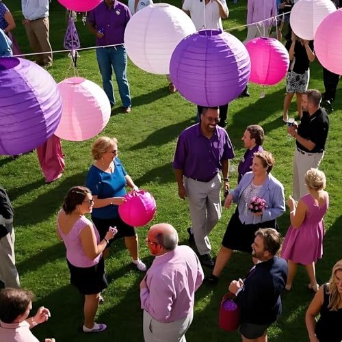 Purple Pink Paper Lanterns Decorative 15pcs Party Hanging Decorations for Bachelorette Wedding Birthday Baby Shower Graduation Anniversary Lavender Themed Room Decor - color: Purple,fuchsia,lavender,pink,light Pink