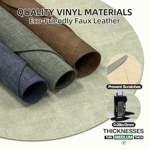 Placemats Set of 6, 15 Inch Round Faux Leather Place Mats - color: R-sage Green