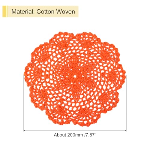 uxcell Crochet Doilies, 8Pcs 8" - Handmade Crochet Cotton Coaster, Round Lace Placemats with Floral Patterns for Wedding Party Decoration (Orange) - color: Orange