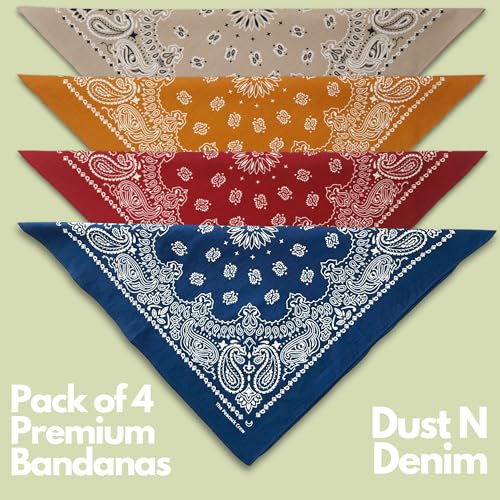 The Peacock Crew Premium Soft Cotton Bandanas Pack for Men and Women Paisley 22 x 22 inches - color: Pack of 4 Dust N Denim