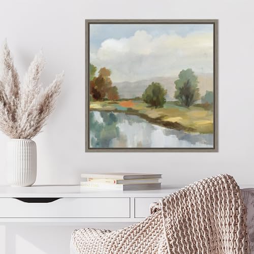 Amanti Art Framed Canvas Wall Art 22x22 River and Clouds III by Silvia Vassileva, Framed Wall Art Canvas, Landscapes Artwork, Country Rustic Decor, Medium Poster Painting for Living Room, Bedroom, - color: Sylvie Greywash, size: 22"L x 22"W