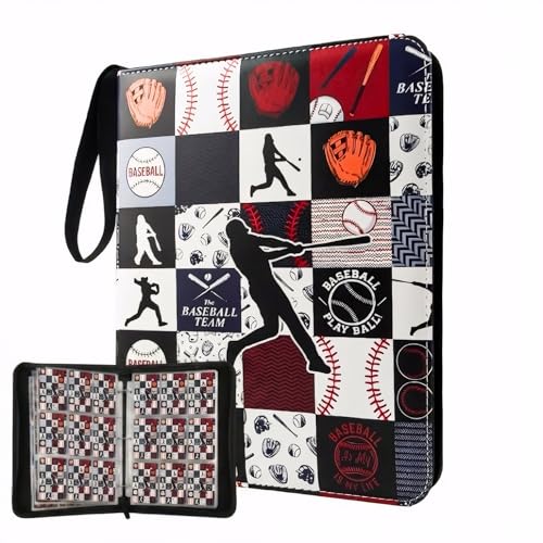 Card Binder 9 Pocket, Black White Baseball, 900 Cards, PU Leather - color: Black White Baseball