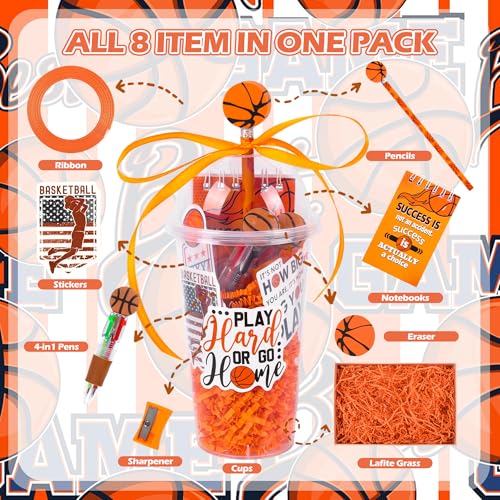 LiYiQ 24 Set 247 Pcs Basketball Party Supplies Return Gifts for Party, Student Stationery Gifts from Teacher Rewards Prizes, Pencil Erasers Notebooks Stickers for Basketball Classroom Birthday - style: Basketball